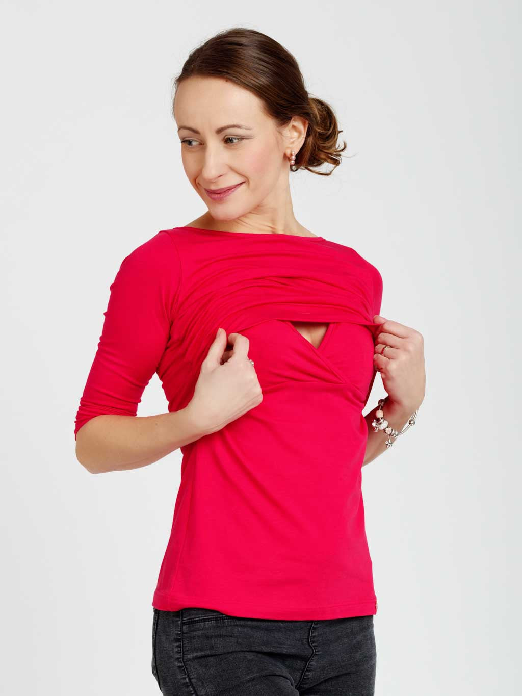 Women's cotton nursing shirt CityZen® raspberry with elastane