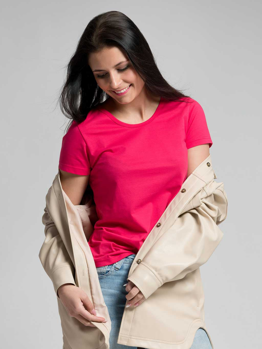 Women's cotton t-shirt CityZen raspberry classic cut with elastane