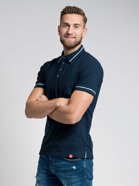 Men's polo shirt with reinforced collar navy-light blue