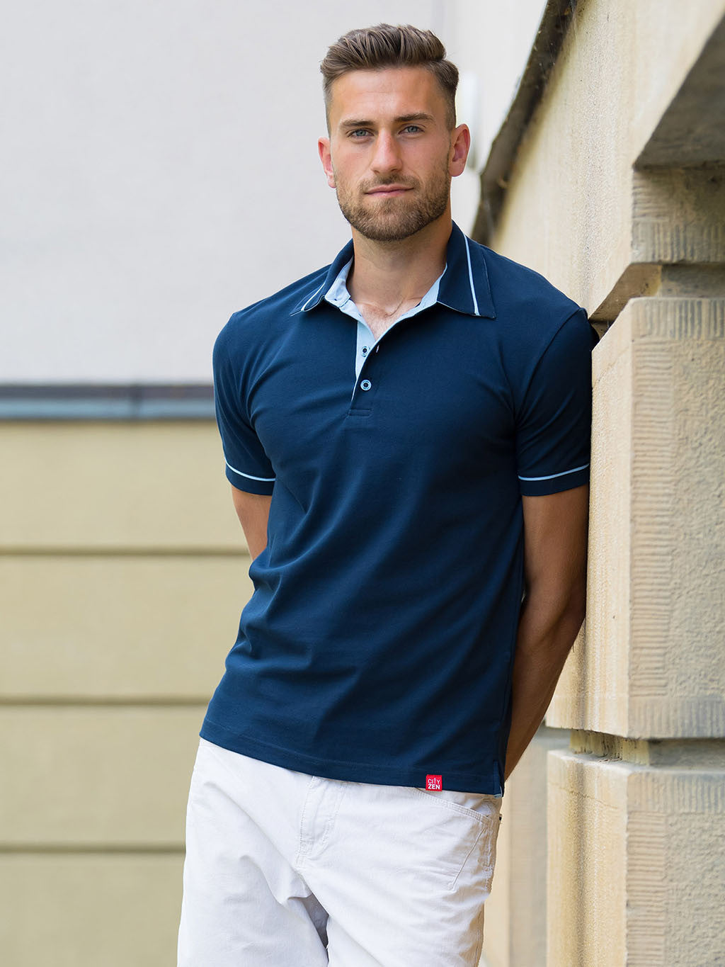 Men's polo shirt with reinforced collar navy-light blue