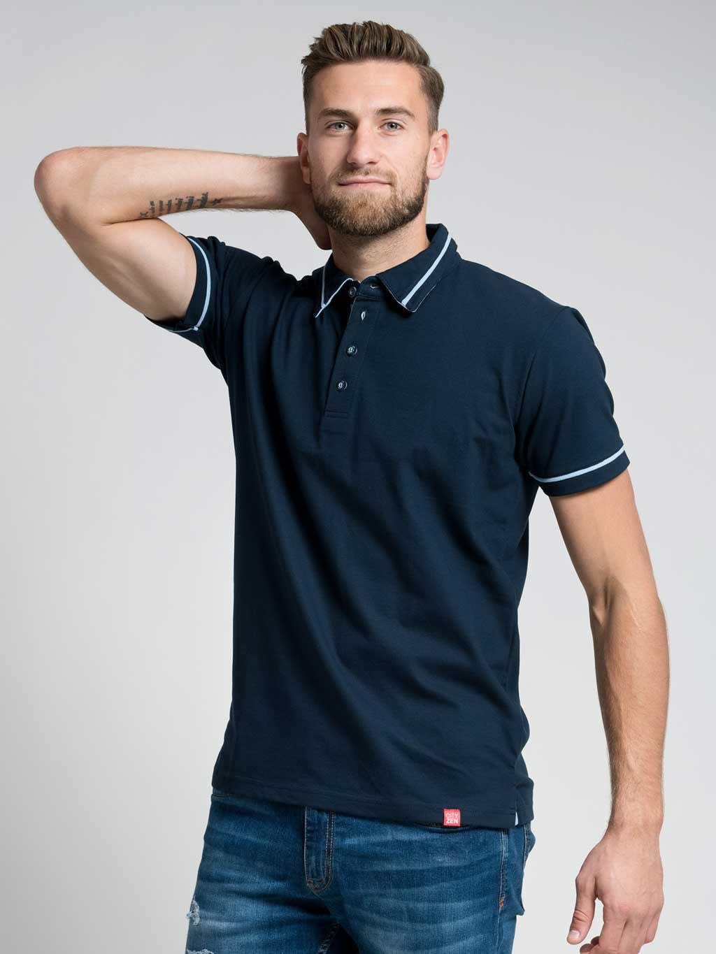 Men's polo shirt with reinforced collar navy-light blue