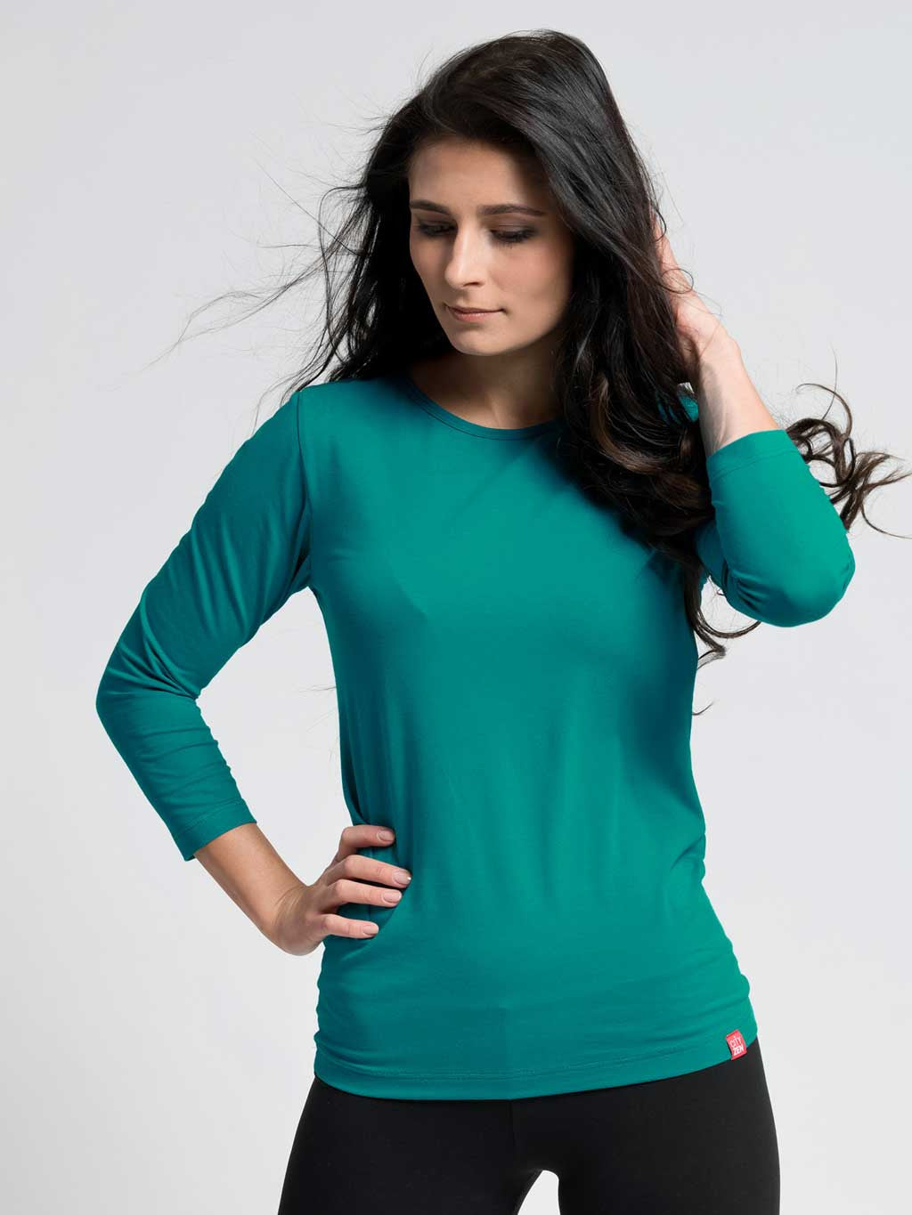 Women's cotton t-shirt with 3/4 sleeves CityZen® emerald with elastane