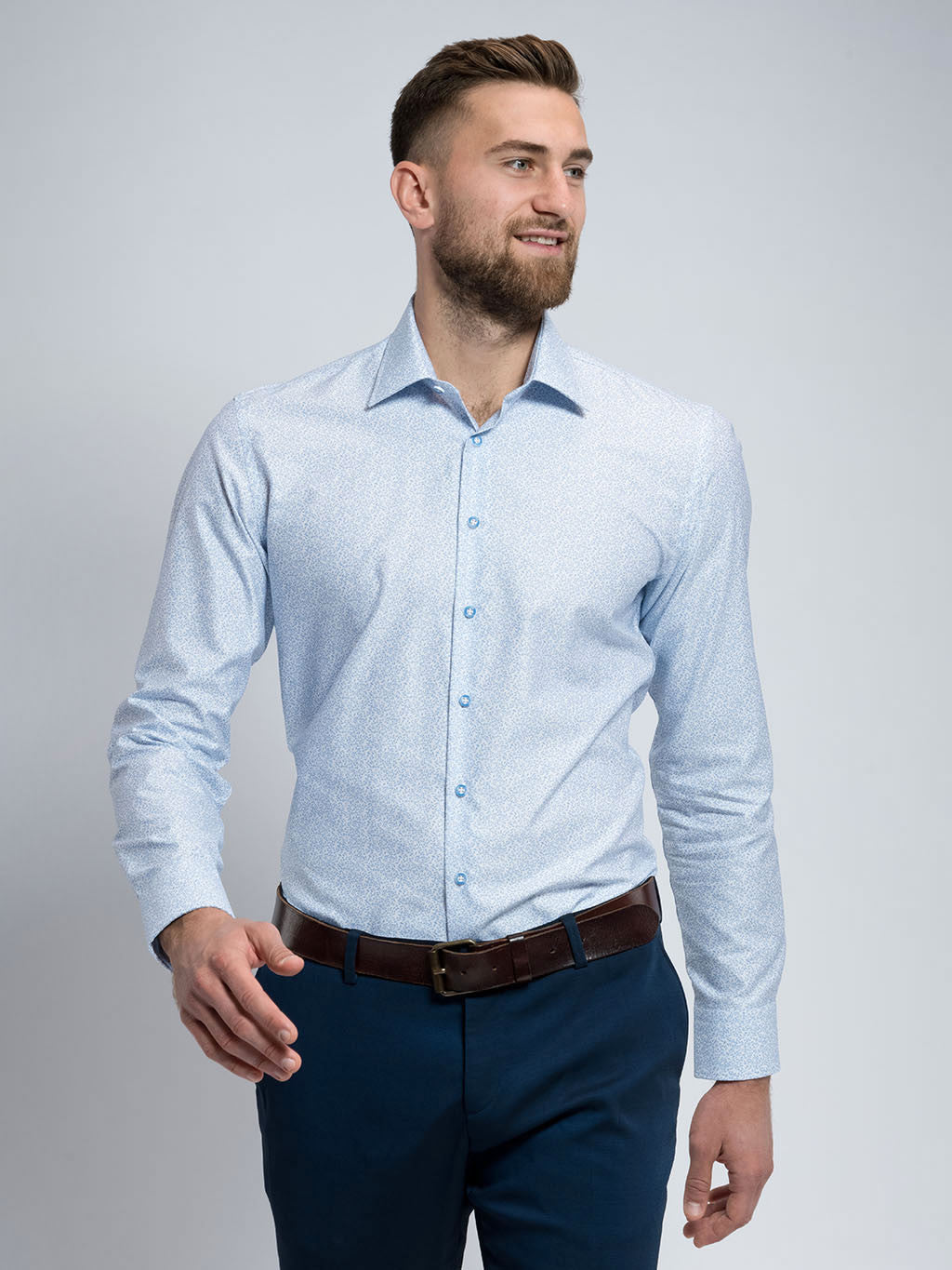 Men's shirt CityZen® light blue leaf pattern