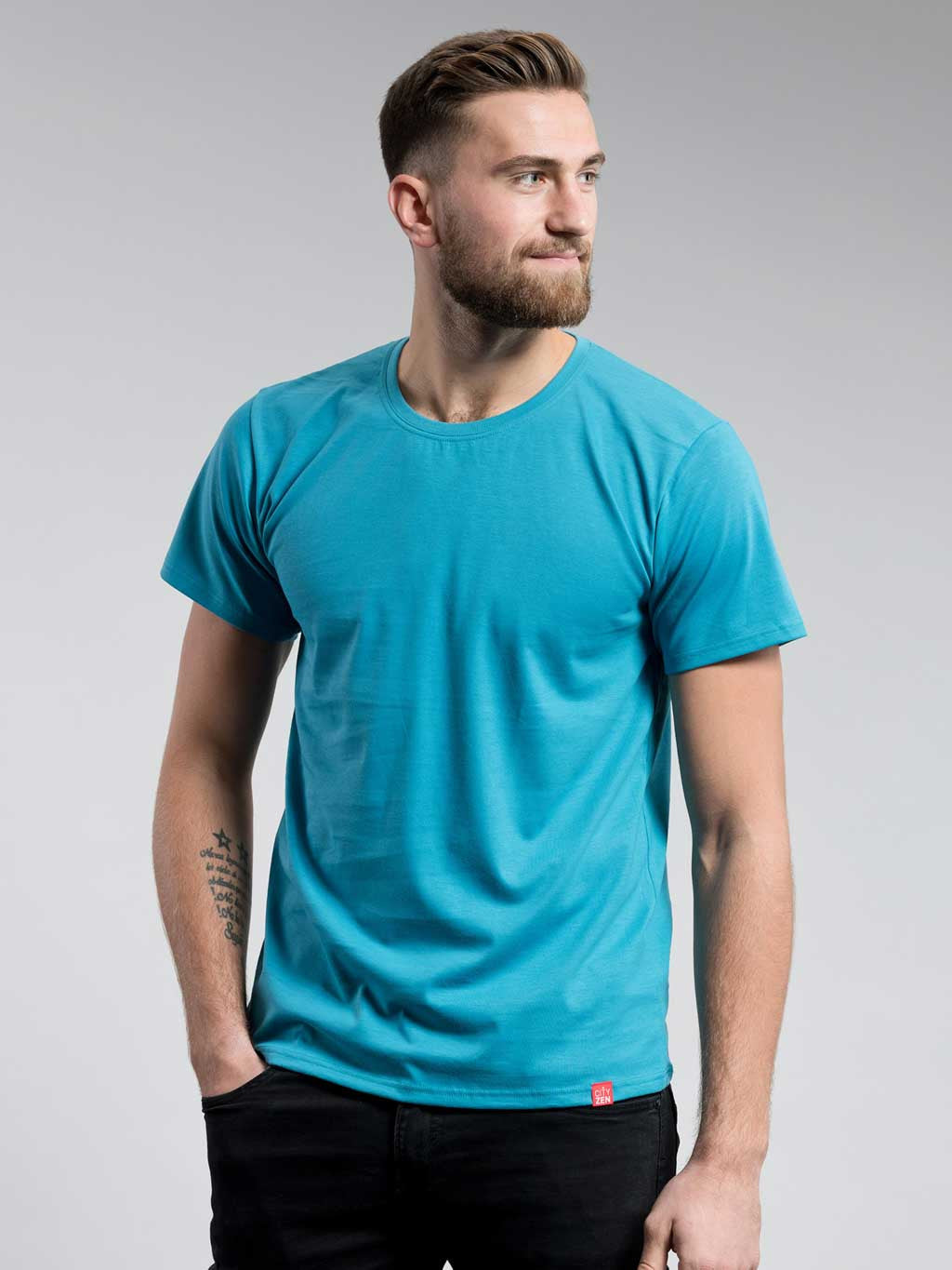 Men’s cotton t-shirt AGEN turquoise with round neck