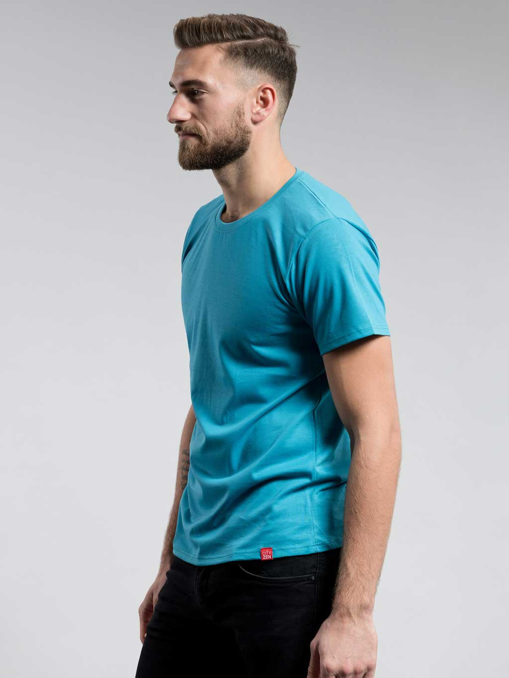 Men’s cotton t-shirt AGEN turquoise with round neck