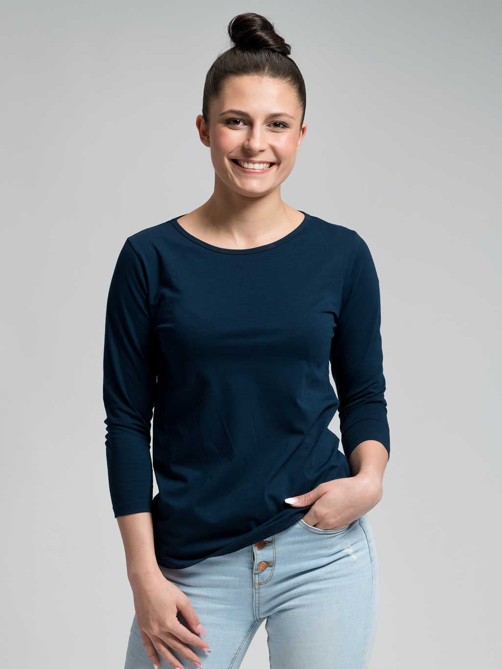 Women's cotton t-shirt with 3/4 sleeves CityZen® navy with elastane