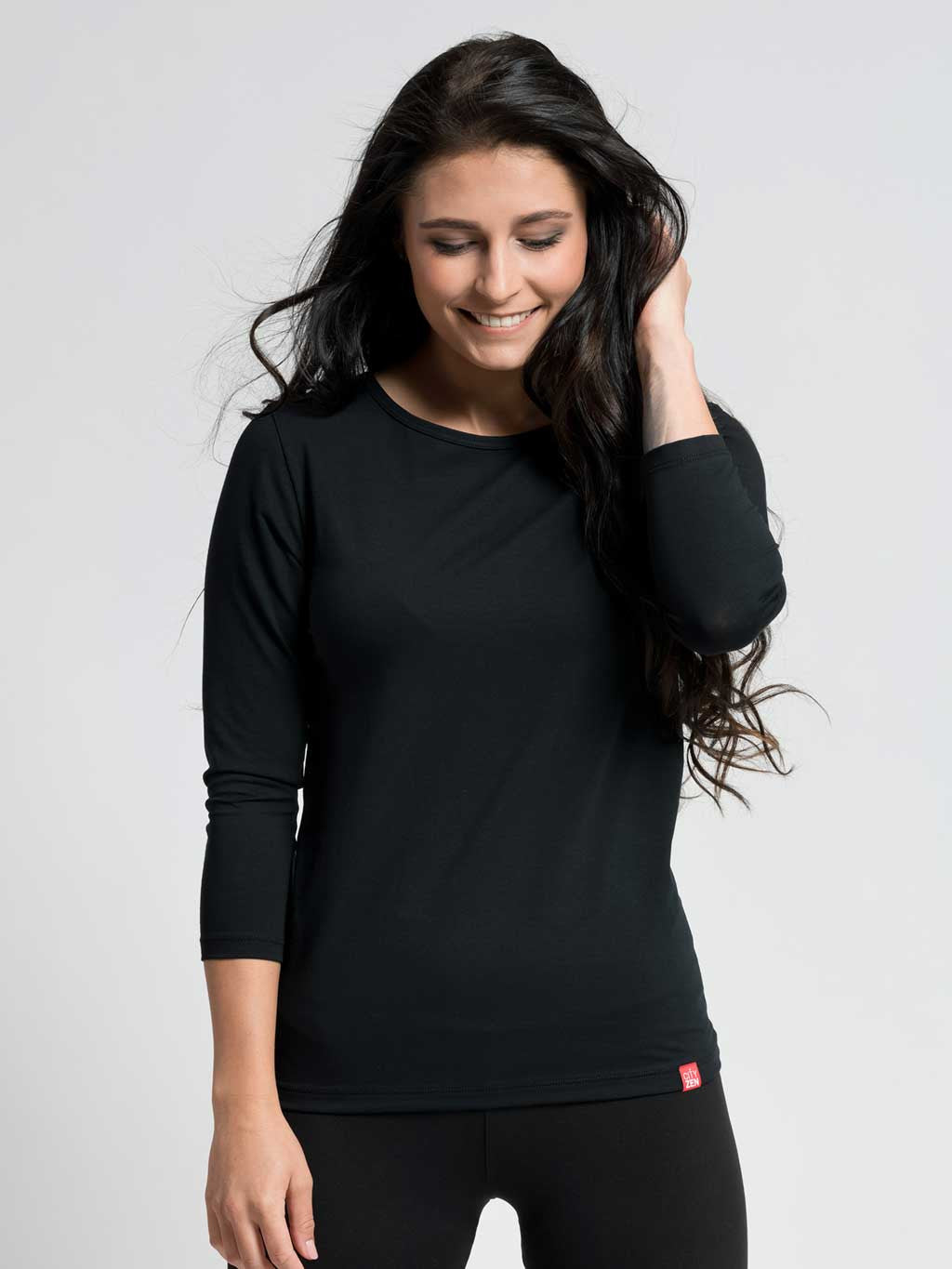 Women's cotton t-shirt with 3/4 sleeves CityZen black with elastane