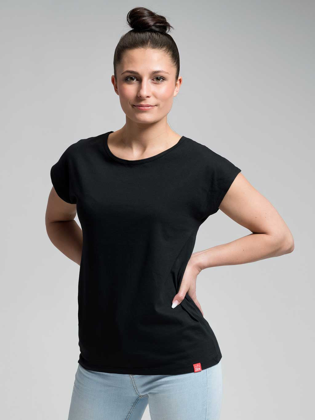 Women's cotton T-shirt CityZen®  black kimono sleeve with elastane