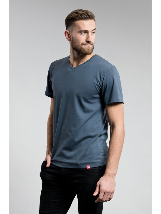 Men’s cotton t-shirt BONDY grey with V-neck