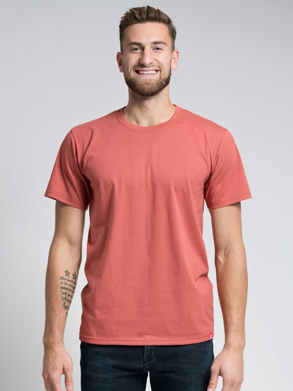 Men’s cotton t-shirt AGEN brick red with round neck