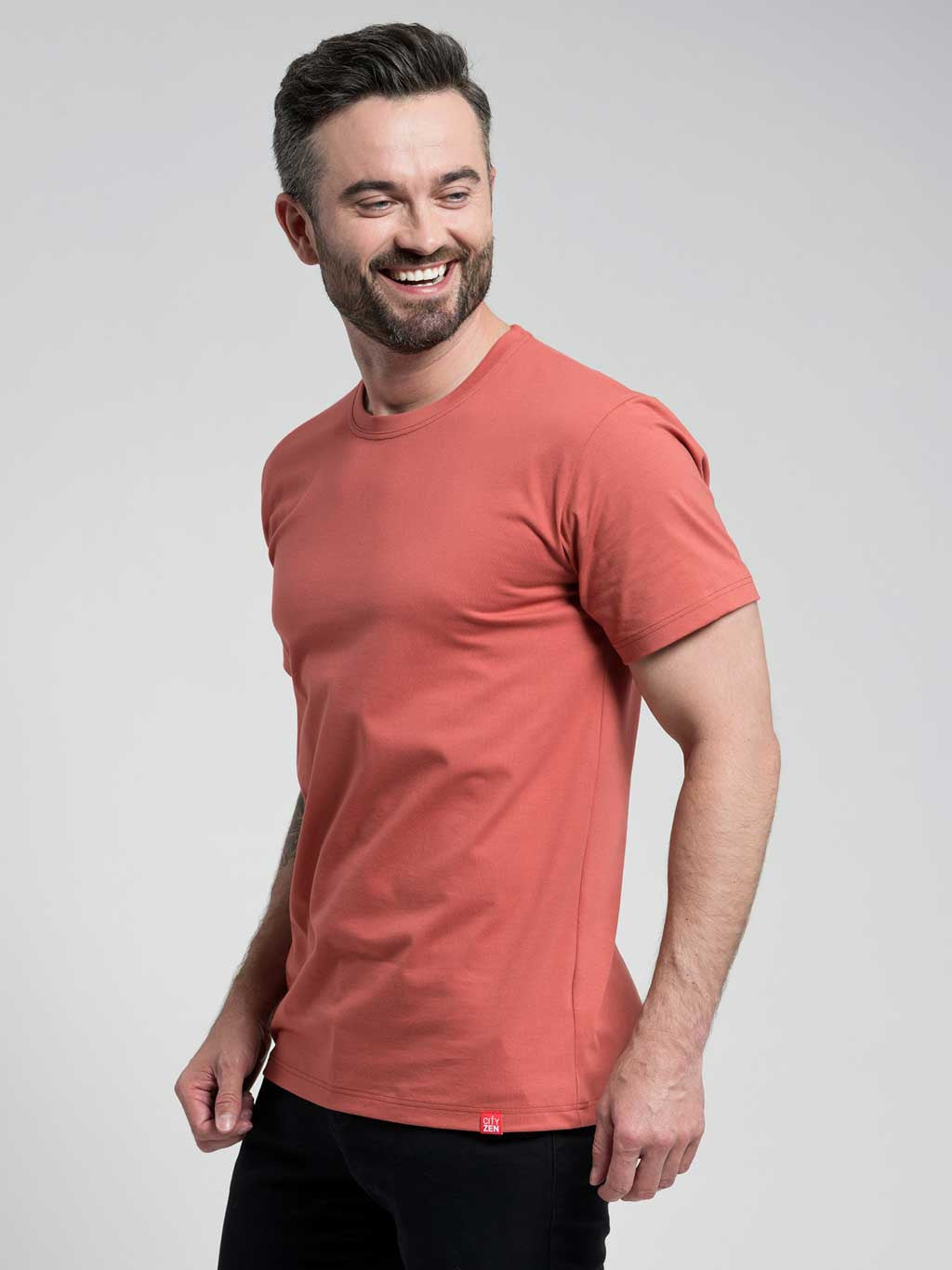 Men’s cotton t-shirt AGEN brick red with round neck