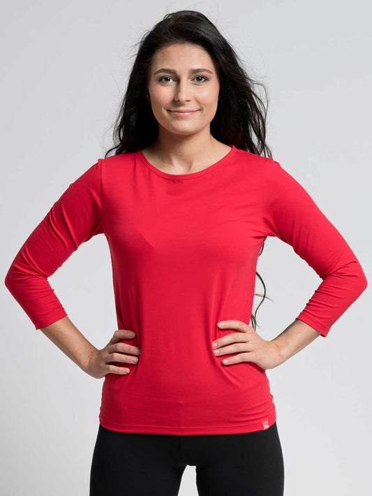 Women's cotton t-shirt with 3/4 sleeves CityZen® red with elastane